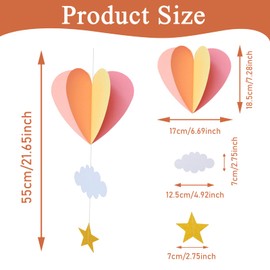 3D Papier Dekoration, Wolke Heißluftballon Hängende Ornamente für Hochzeit Babyparty Happy Birthday Party Dekoration 55cm, Hellrosa, Gelb, Rosa