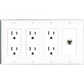 RiteAV CAT5E-WHITE Wall Plate 4 Gang with 3 x 15A Duplex Power Outlets