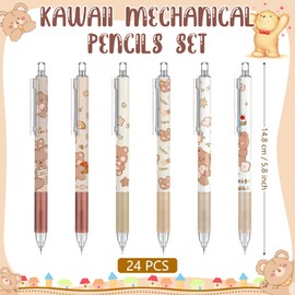 24 Pcs Kawaii Bear Mechanical Pencil 0.5mm Cute Automatic Pencils Cartoon Bear Brown White Automatic Retractable Pencils for School Office Supplies Sketching Architecture