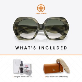 Tory Burch TY7195U 19562A 55MM Green Horn/Clear Gradient Dark Green Hexagonal Sunglasses for Women +BUNDLE with ACCESSORY EYEWEAR KIT