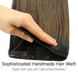 hotbanana Wire Hair Extensions, 16 inch 95g Dark Brown to Chestnut Brown Fish Line Hair Extensions Real Human Hair Straight Invisible Remy Hair Human Extension