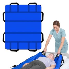 TUTOTAK Manta de Transferencia 120x100cm con 8 Asas Reforzadas, Almohadilla Impermeable 400lbs. Sábana de Posicionamiento para Levantar y Girar Pacientes, Ancianos y Discapacitados (Azul)
