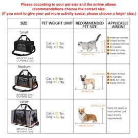 Wakytu TSA Approved Pet Carrier for Small Medium Cats and Dogs | Dog Carrier with Adequate Ventilation | 4 Mesh Windows, 3 Entrance, Locking Safety Zippers, Padded Shoulder Strap, Black