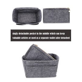 LEXSION Felt Purse Bag Organizer Insert with zipper Bag Tote Shaper Fit Speedy Neverful PM MM 8021 Grey XL