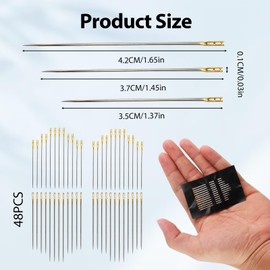 48 Pcs Needles Easy Thread Hand Sewing, 3 Sizes Self Threading Sewing Needles for DIY Needlework Normal Type, Sewing and Embroidery
