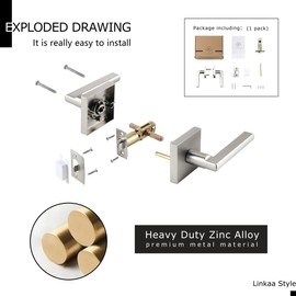 Linkaa Satin Nickel Heavy Duty Interior Door Handle Closet Doorknob, Square Classic Passage Knob Hall and Pantry Door Handle, Left or Right Handing Levers（Passage，No Lock，Latch Includ）