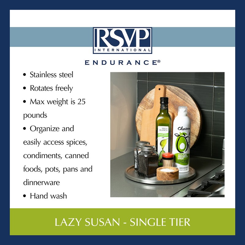 RSVP International Endurance TURN-1 Turntable Lazy Susan, Stainless Steel, 10.5"