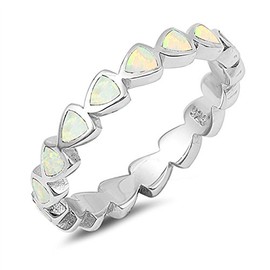 White Simulated Opal Wave Knuckle Accent Ring Sterling Silver Stack Band Size 8