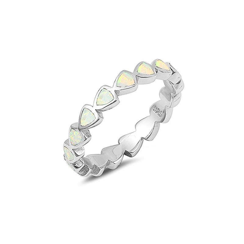 White Simulated Opal Wave Knuckle Accent Ring Sterling Silver Stack