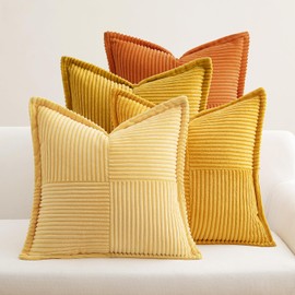 EMEMA Corduroy Cushion Covers, Set of 4, Decorative Cushion Covers, Sofa Cushion, Soft Decorative Cushion Cover, 40 x 40 cm, Decorative Cushion, Couch Cushion for Living Room, Bedroom, Orange Series