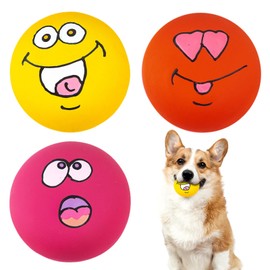 Dog Squeaky Toy,3 Pcs Soft Latex Squeak Balls,5.5 cm Dogs Puppy Toy Ball,Squeaky Dog Ball for Small Dogs Puppy,High Elasticity,Dog Teeth Cleaning (Red,Rose,Yellow)