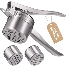 Potato Ricer, Sopito 15oz Stainless Steel Potato Masher with 2 Interchangeable Inner Cups, Heavy Duty Food Press for Smooth Mashed Potatoes