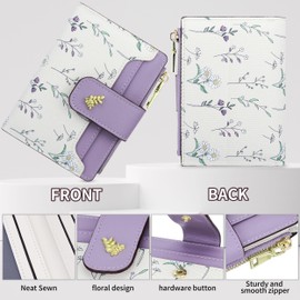 Farcauo Purses for Women Small Ladies Purse Purple Wallet for Women Cute Wallets with Card Holder Ladies Kawaii Flower Card Wallets Coin Purse with Credit Card Holder