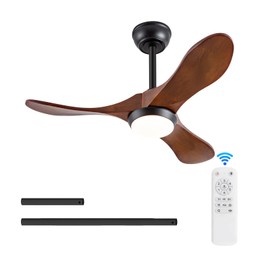 BOJUE Solid Wood Ceiling Fans With Lights, 36 Inch Modern Ceiling Fan With Light and Remote Control,Reversible DC Motor, 6 Speeds, Noiseless, Black Ceiling Fan for Indoor/Outdoor Bedroom Patio