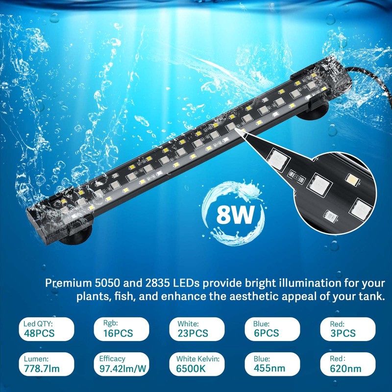 hygger 24/7 Mode Submersible Aquarium LED Light, Full Spectrum Hidden