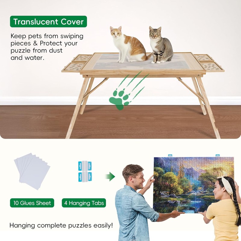 TEAKMAMA 27.6" H Tall 1500 Piece Puzzle Table with Legs,