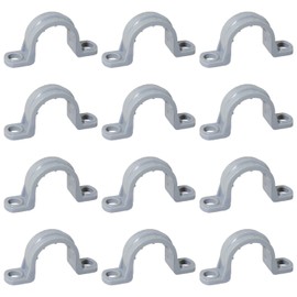 Heyous 12PCS Grey PVC Conduit Clamps 1/2 Inch Plastic 2 Holes Pipe Band for Fixing Cable/Stainless Steel Tube/Rubber Hose