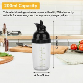 Salad Dressing Shaker, Salad Dressing Bottle Clear Salad Dressing Mixer Dressing Container Dressing Dispenser with Spout for Preparing Mixing Serving Sauces(Black)