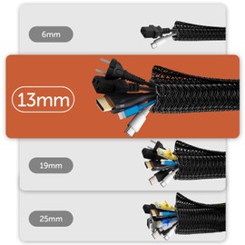 shinfly 13mm-6m Cable Sleeve, Self-Closing Cable Duct, Cable Management for Desk, TV, Computer, PC, Cable Protector for Dog, Cat, Black