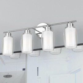 Aipsun 4 Lights Bathroom Light Fixture Chrome Vanity Lights Up and Down Modern Bahthroom Lighs with Clear Glass and Frosted Glass Modern Bahthroom Lighs Over Mirror(Exclude Bulb)