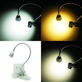 QUANS 5W 3 Colors LED COB Clip on Light Silver 19.68 INCH 50 cm Tube Desk Flexible Table Bed Lamp Work Home Design Lighting 110V 220V 85V - 265V AC with US Plug Switch on Off 500LM (Silver)