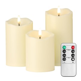 COVEGE Flickering Flameless Candles with Remote, Most Realistic LED Candles with Timer, Set of 3 Battery Operated Candles for Christmas Home Wedding Decoration,Classic Ivory