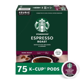 Starbucks Espresso Roast K-Cup Pods, Dark Roast, 100% Arabica, 75 Ct (1 Box)