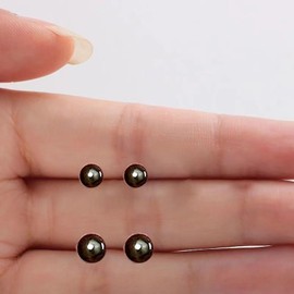 Hmzidz 2 Pairs of Stud Earrings Ball Black Earrings with Black Onyx, Men's Black, Women's Stud Earrings 925 Silver with Round Balls, Jewellery Women's Stud Earrings, Girls Set, Sterling Silver, Onyx