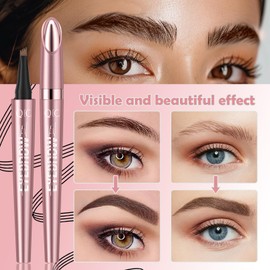 Eyebrow Pencil, Microblading Eyebrow Pen with 4 Fork Tip, 3D Waterproof Brow Pencil for Natural Eyeliner Makeup, Precise, Shapes, Long-Lasting(Grey)