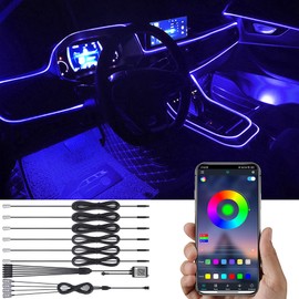 TABEN Car Ambient Light App Control Decorative Light Lamp DIY Refit Flexible Fibreglass Tube 64 Colours Indoor Footwell Lighting Atmosphere Light 1 W DC 12 V 8 m