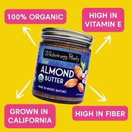 Wilderness Poets, Almond Butter - Organic Raw Nut Butter (1 Pound) - Vegan, Gluten Free, Non GMO, No Salt, No Sugar
