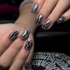 MouyouGlow Glow Press On Nails Short, Square Black Silver Glitter