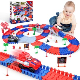 Spider Tracks Car Toys for Boys Ages 3-8, 2 Spider Cars & 212PCS Flexible Race Track, STEM Building Toy Gift for 3 4 5 6 7 8 Year Old Kids