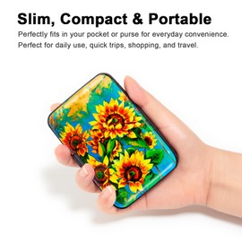 Kaabao Credit Card Holder, Metal Card Wallet RFID Blocking Mini Slim Aluminum Business Hard Card Case for Women Men, Sunflowers, small, Slim Wallet