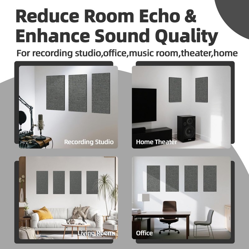 Art3dwallpanels 4 PCS Acoustic Panels, 24''x12'' Fabric Soundproof Wall Panels,