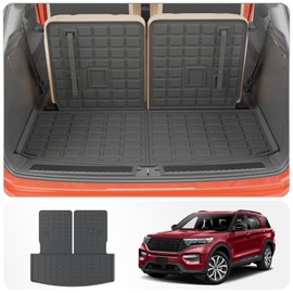 Thinzyou Cargo Mat Compatible with 2020-2025 2026 Ford Explorer Trunk Mat Cargo Liner Seat Back Cover Protector TPE All Weather Trunk Liner 2025 Explorer Accessories (Trunk Mat with Backrest Mats)