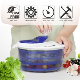 Ourokhome Salad Spinner Lettuce Dryer, Rotary Veggie Washer with Compact Bowl and Colander, Easy to Clean, Wash, Dry Vegetables, Fruits, Lettuce, Greens, Lockable Lid, 4L, Dark Blue