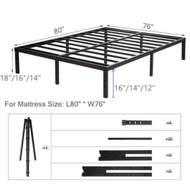 Wulanos King Size Bed Frame with Steel Slats Support, Sturdy and Durable, No Box Spring Needed, 16 Inch High 3500lbs Heavy Duty Metal Platform Frames with Storage, Noise-Free, Black