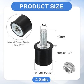sourcing map M4 Rubber Mounts, 4Pcs 10x10mm(DxH) Rubber Cylindrical Anti Vibration Isolator Shock Absorber with Lock Nut for Car Bobbin Generator Air Compressors