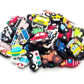 YOKUSHI 50 Pcs Car Focal Beads for Pens Bulk, Truck Charms Loose Rubber Vehicle Shaped Bead for Keychain DIY Beadable Pens Making Supplies (Car)