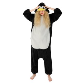 SimZoo Adult Animal Onesie Pajamas, Men and Women's Penguin Arctic Fleece Animal Cosplay Costume Sleepwear, One-Piece Unisex Homewear Small