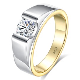 Moissanite ‌Mens Wedding Band 925 Sterling Silver 18K White Gold/9K Gold Plated 1CT D VVS1 Round Cut Channel-Set Moissanite Engagement Ring for Women Unisex Jewelry Size 7