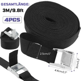 Lashing Strap Mounting Strap, Pack of 4 3 m x 25 mm Tie Down Straps, Adjustable Tie Down Straps Bicycle Carrier, Lashing Strap with Clamping Lock Straps for Attaching for Motorcycle, Transport, Cargo