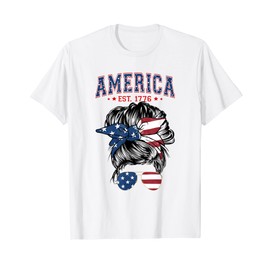 USA Flag American Girl United States of America 4th of July T-Shirt, White