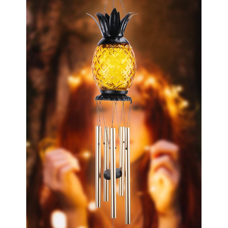 MUMTOP Solar Wind Chime Pineapple Solar LED Light Tropical Windchimes