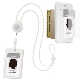 BONE Lanyard Retractable Badge Holder - ID Sleeves with Slim Case, Large Capacity, Multiple Card Slots, Interchangeable Lanyard Strap, ID Holder, Badge Holder - White