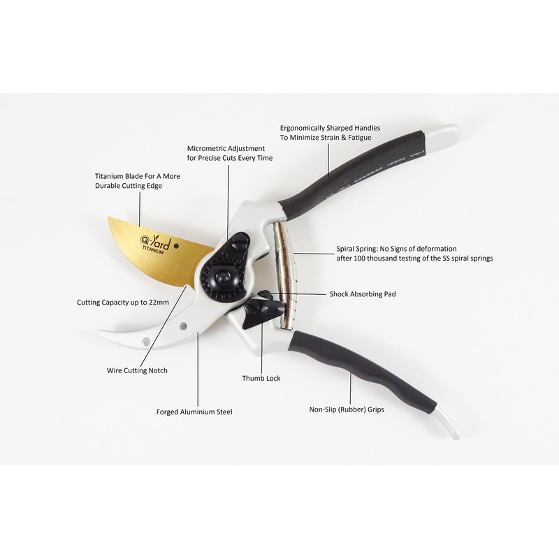 Q-yard Heavy Duty Titanium Classic Style Bypass Pruning Shears