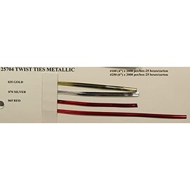 Reliant Ribbon Home Decor Trimmings 25704-070-10U Twist Ties - Metallic Rd, Silver, 4 Inch, 2000 Pieces