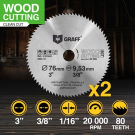 3 Inch Circular Saw Blade Set for Wood, Plywood, Laminate, Drywall, Plastic – 80T Wood Cutting Disc with 3/8 Inch Arbor from GRAFF