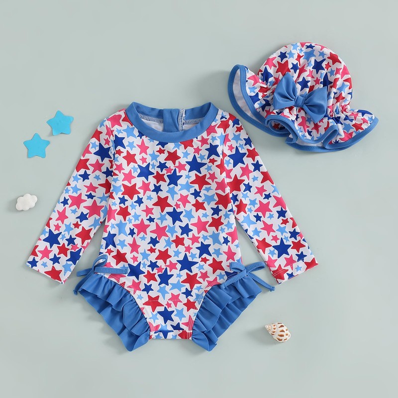 Smrtctuebb 4Th of July Girls Swimsuit Rash Guard Swimwear One-Piece